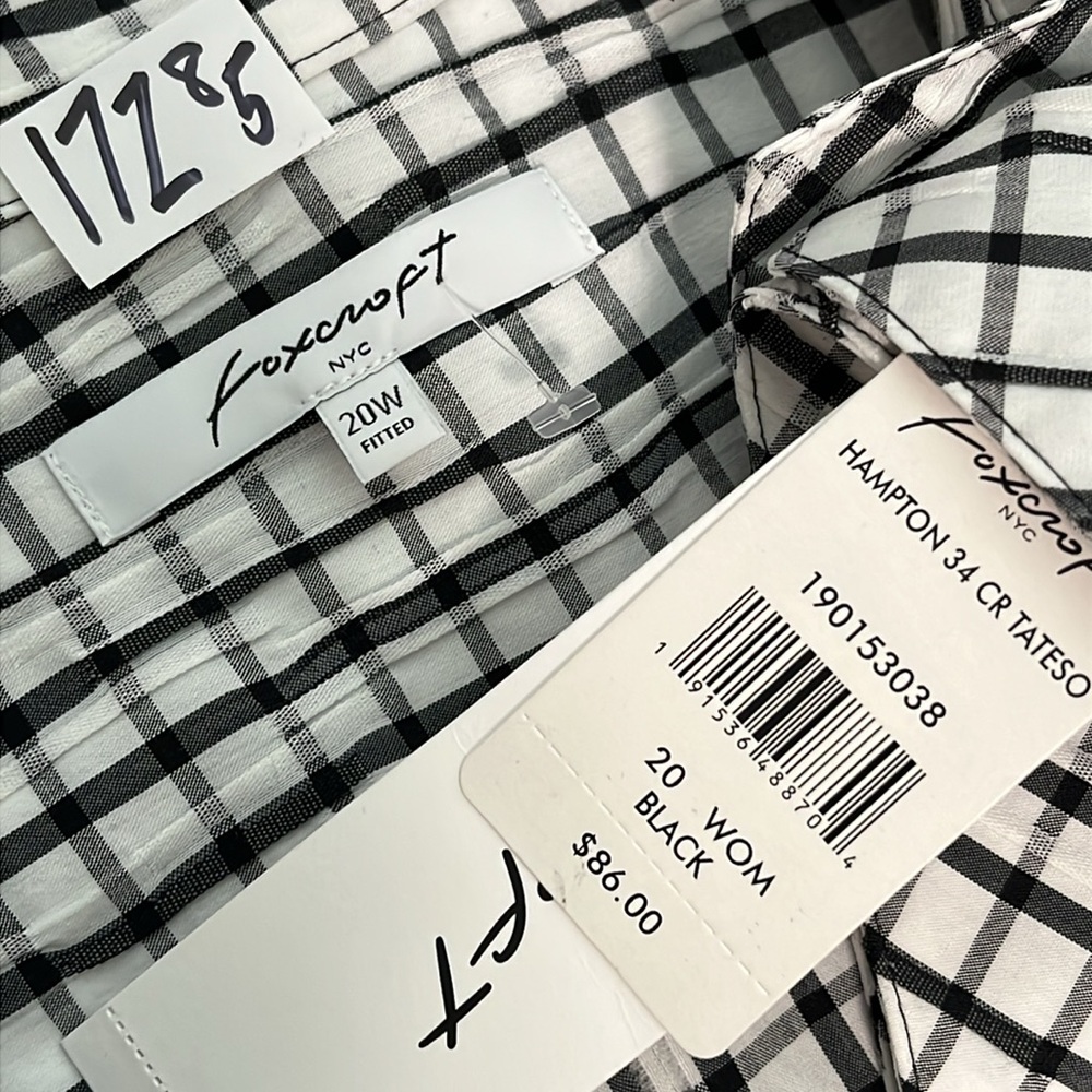Foxcroft Hampton Button Top Womens Size 20 Black White Plaid Mature Casual - Picture 3 of 10
